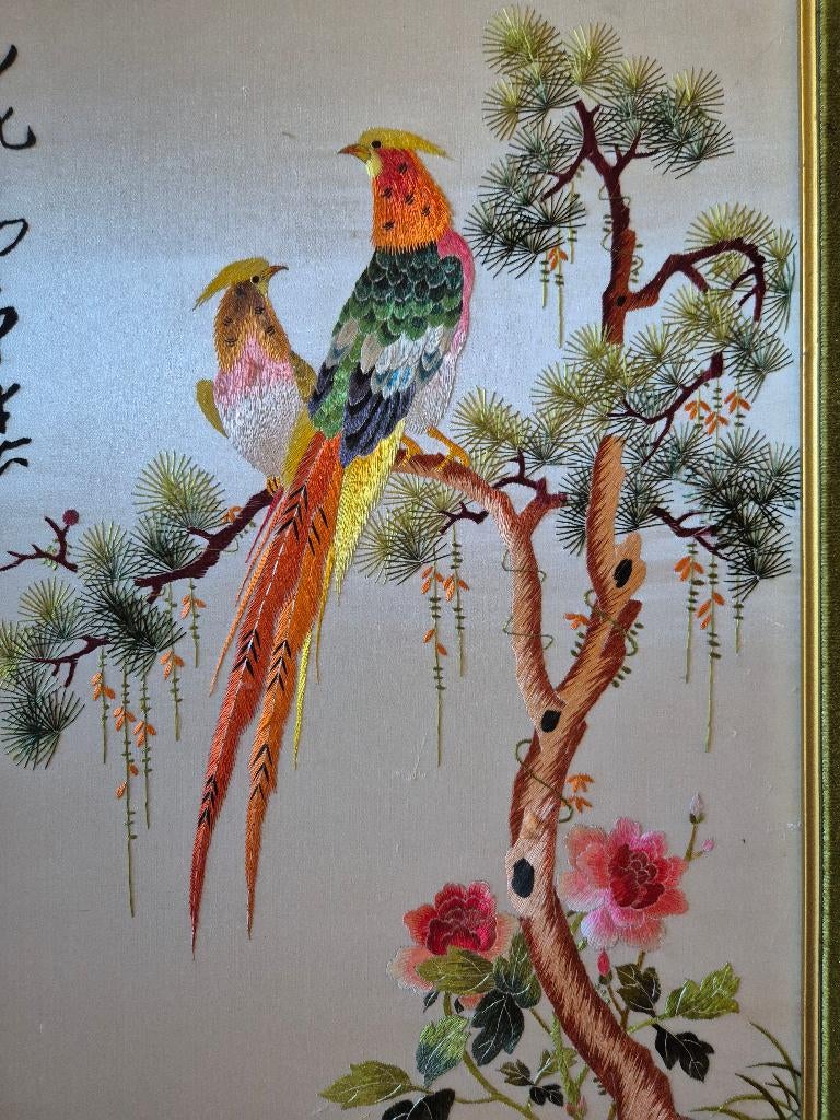 Kader borduursel op zijde thai Thailand, Antiek en Kunst, Ophalen
