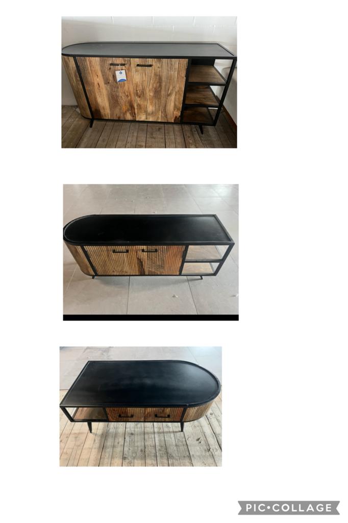 Ensemble meubles tv buffet tables basse manguier et metal, Maison & Meubles, Enlèvement, Neuf, Autres essences de bois