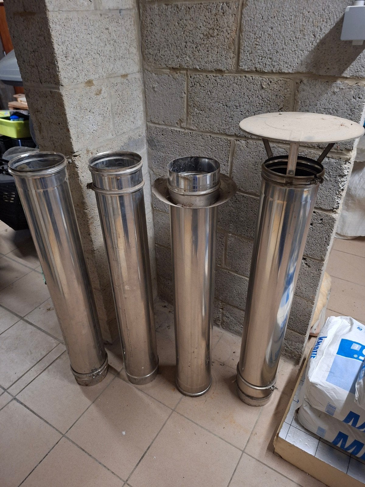 4 tubes en inox simple paroi, Inox, 80 mm ou plus, Buse droite, Enlèvement