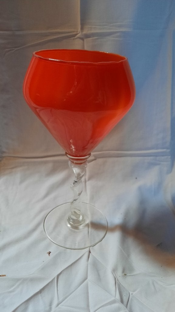 Vintage decoratief rood glas met gedraaide steel – 32 cm, Ophalen, 32 cm, Rood, Glas