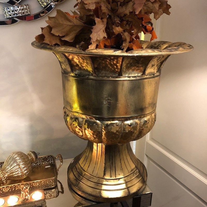 Grote antiek gouden metalen VAAS - old gold look 50% KORTING, Maison & Meubles, Accessoires pour la Maison | Vases, Neuf, 61 cm