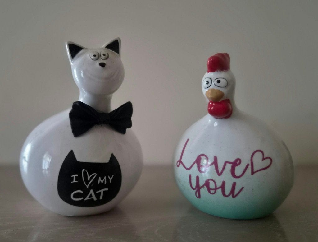 Duo figurines chat et poule en céramique J-LINE Original, Collections, Enlèvement, Comme neuf, Animal