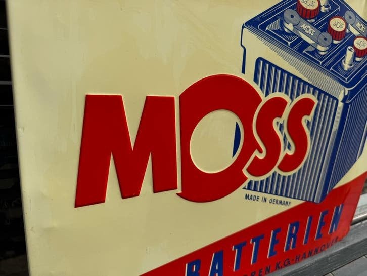 Vintage Moss Batterijen Reclamebord - Made in German, Verzamelen