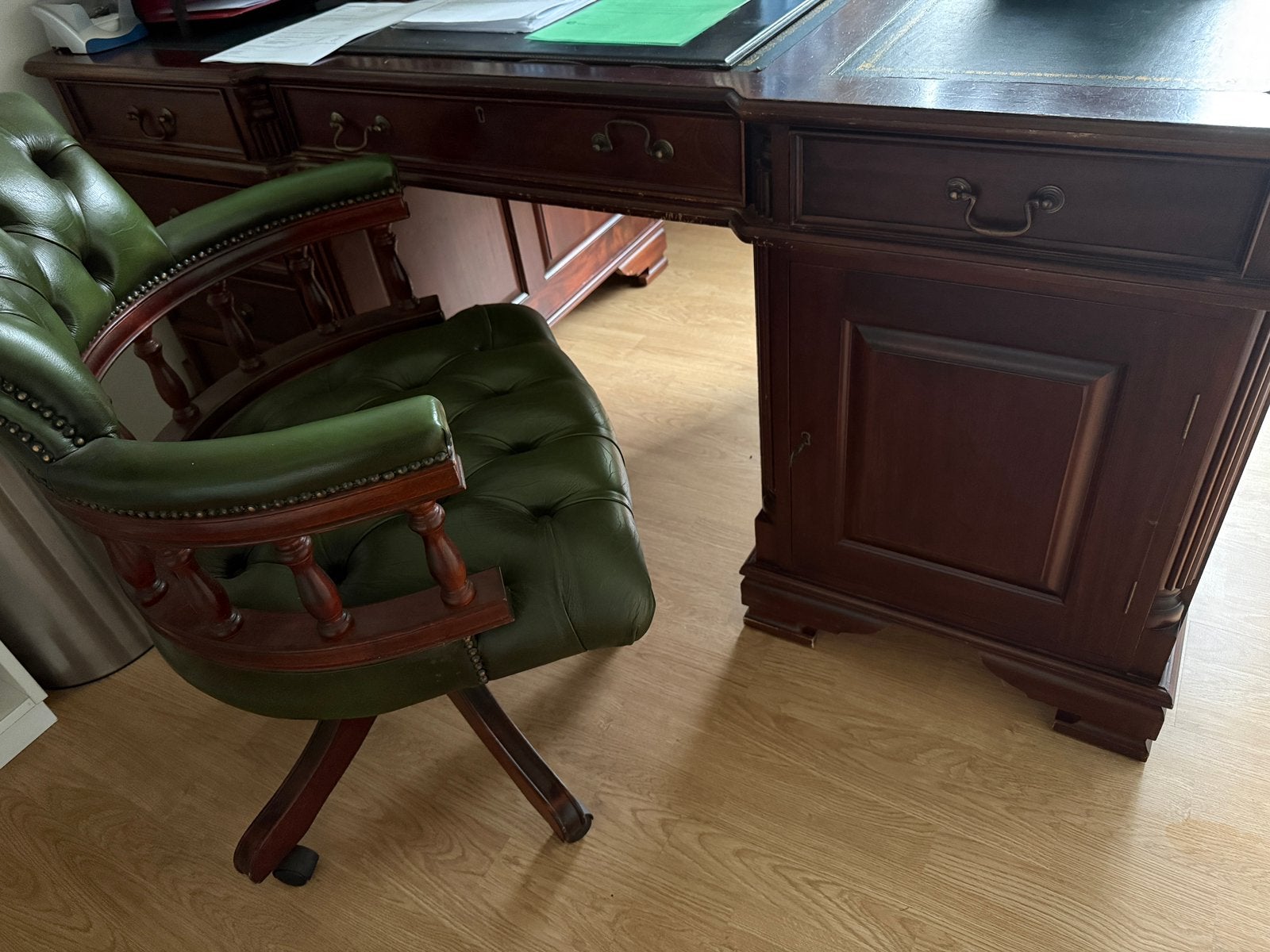 Antiek partner desk en captain chair, Antiek en Kunst, Ophalen