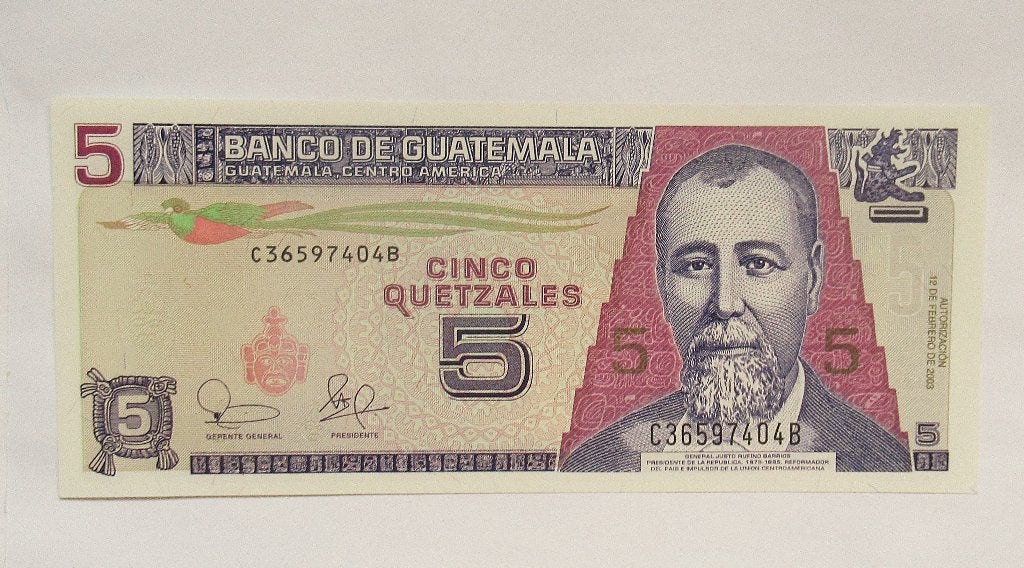 Guatemala  5 Quetzales  2003, Postzegels en Munten, Bankbiljetten | Amerika, Verzenden, Zuid-Amerika