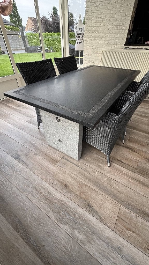 Blauwe hardsteen eet / tuintafel, Ophalen, Zo goed als nieuw, Rechthoekig, Overige materialen