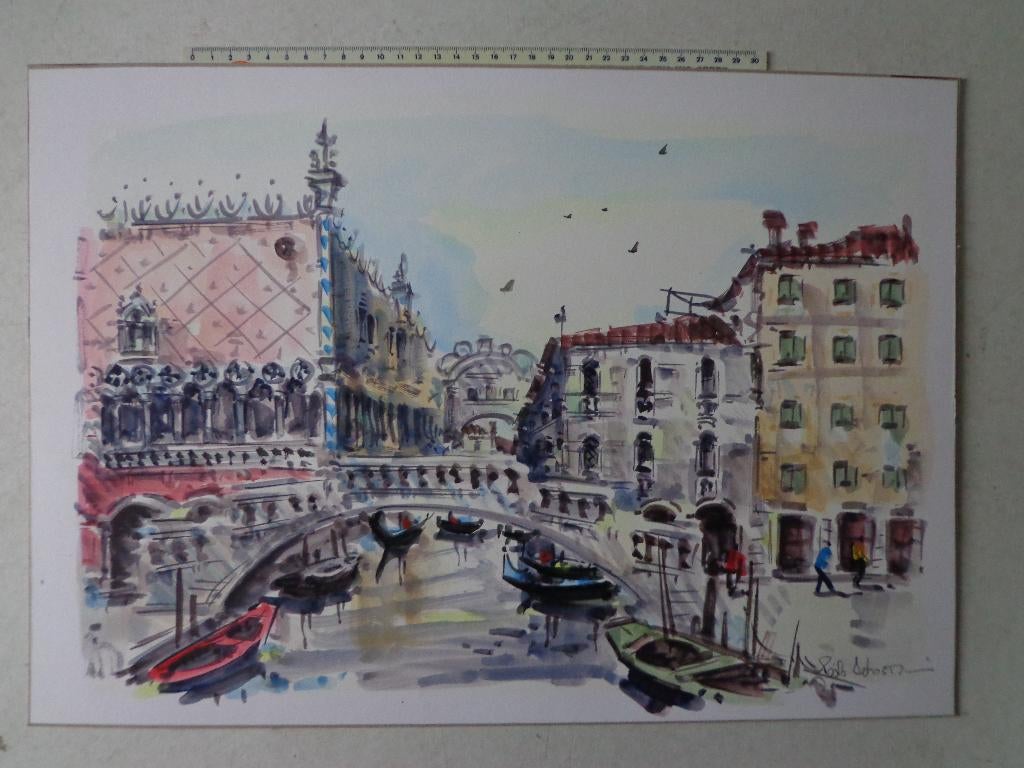 impressionistische aquarel Venetië onleesbaar getekend, Antiek en Kunst, Kunst | Schilderijen | Modern, Ophalen of Verzenden