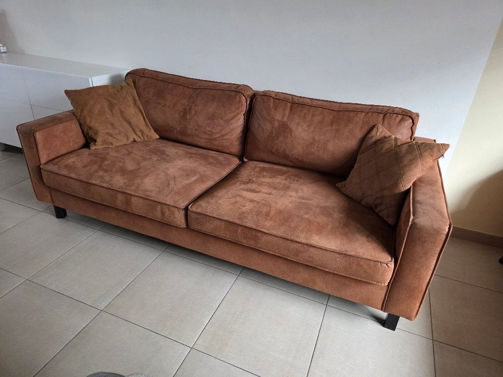 3 zitbank cognac kleur, Trois personnes, 100 à 125 cm, 200 à 250 cm, Banc droit