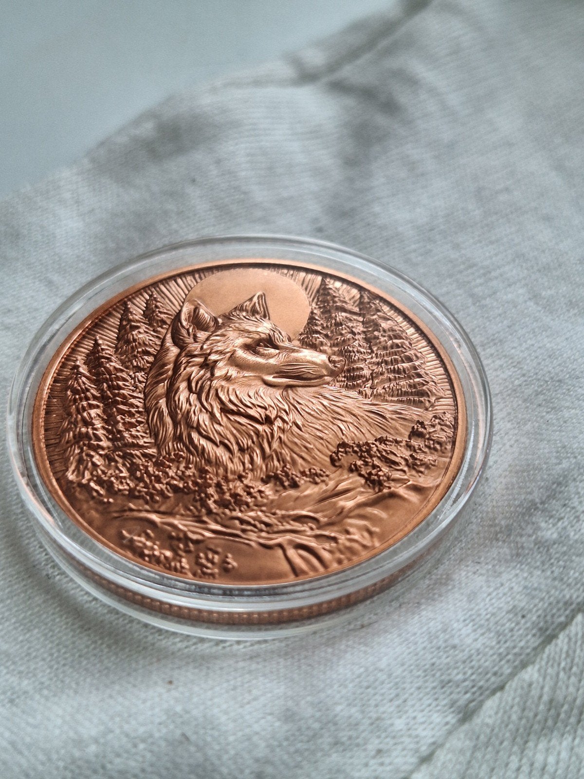 Prachtige 1 oz .999 Koperen Penning - High Relief Wolf (In C, Ophalen of Verzenden, Koper