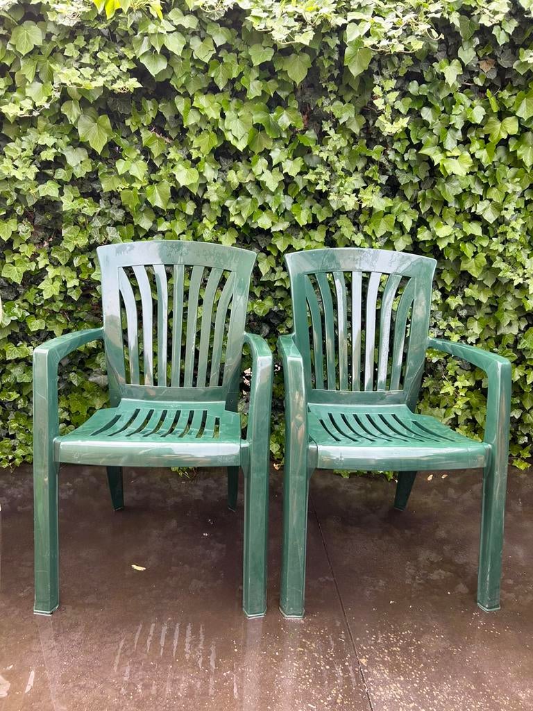 4 tuinstoelen, Ophalen, Gebruikt, Plastic, Stapelbaar