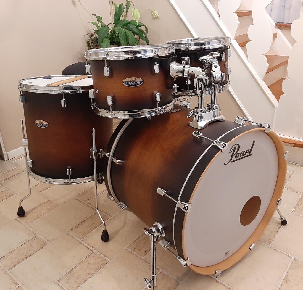 Pearl Decade Maple Satin Brown Burst + verzameling cymbalen, Muziek en Instrumenten, Drumstellen en Slagwerk, Ophalen of Verzenden