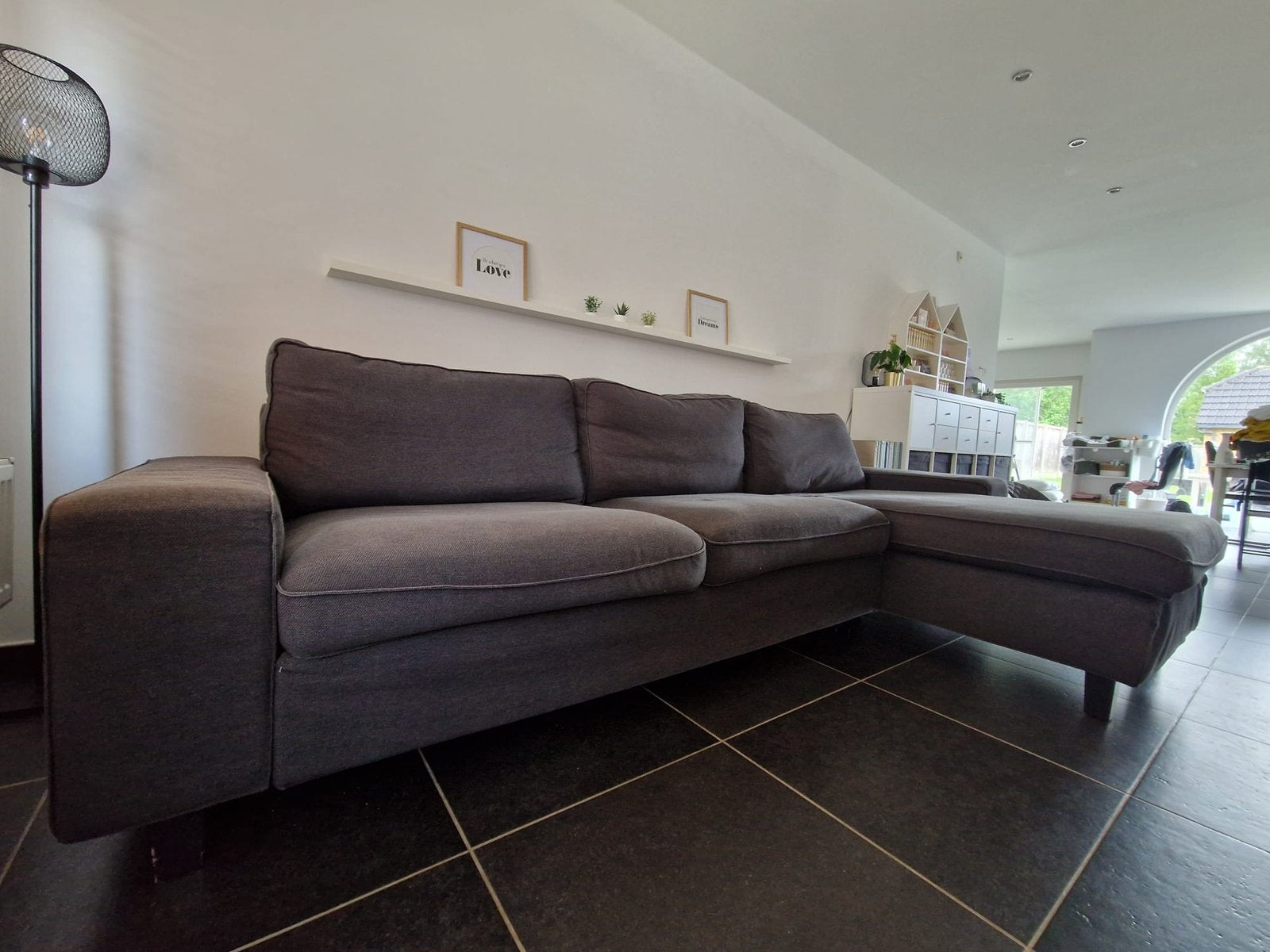 4-zitsbank met chaise longue, opbergbox,Gunnared middengrijs, Huis en Inrichting, Zetels | Complete zithoeken, Gebruikt, Overige materialen