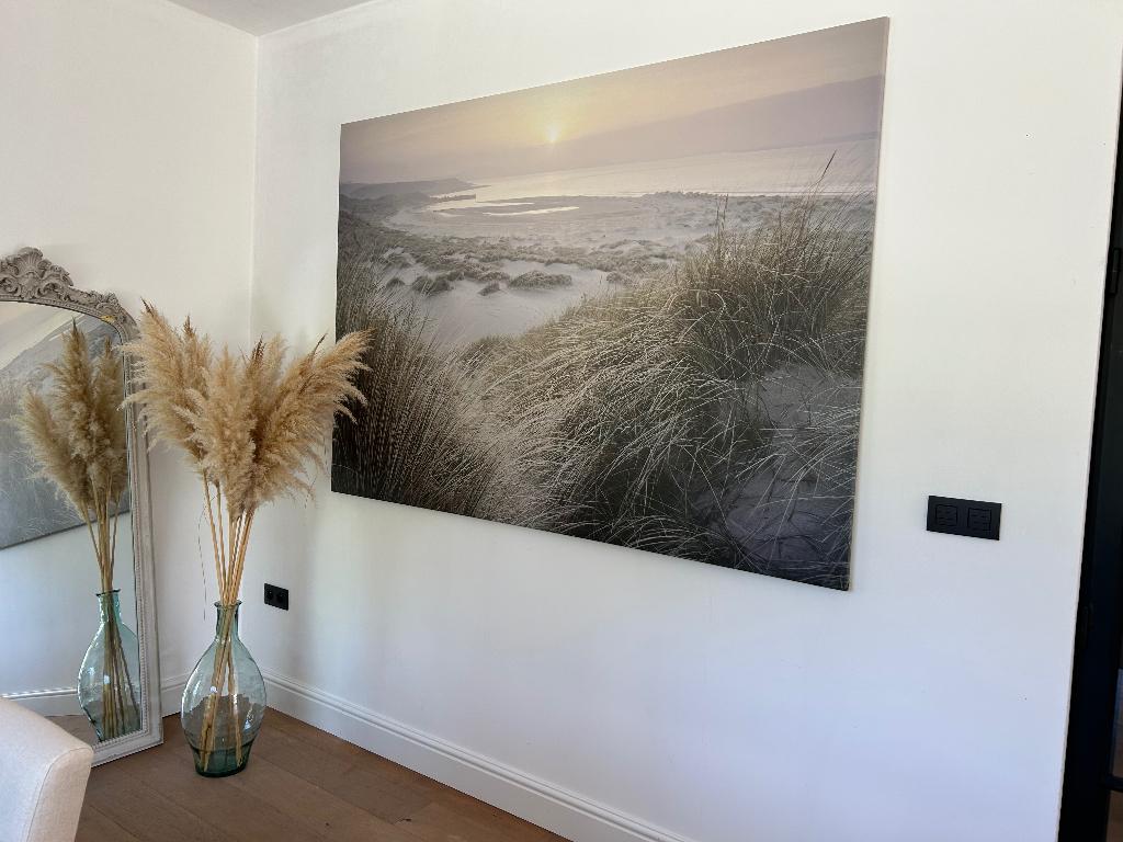 Grote foto 200x140 prachtig zee strand landschap beige tint, Ophalen, Nieuw, 125 cm of meer, Foto of Poster