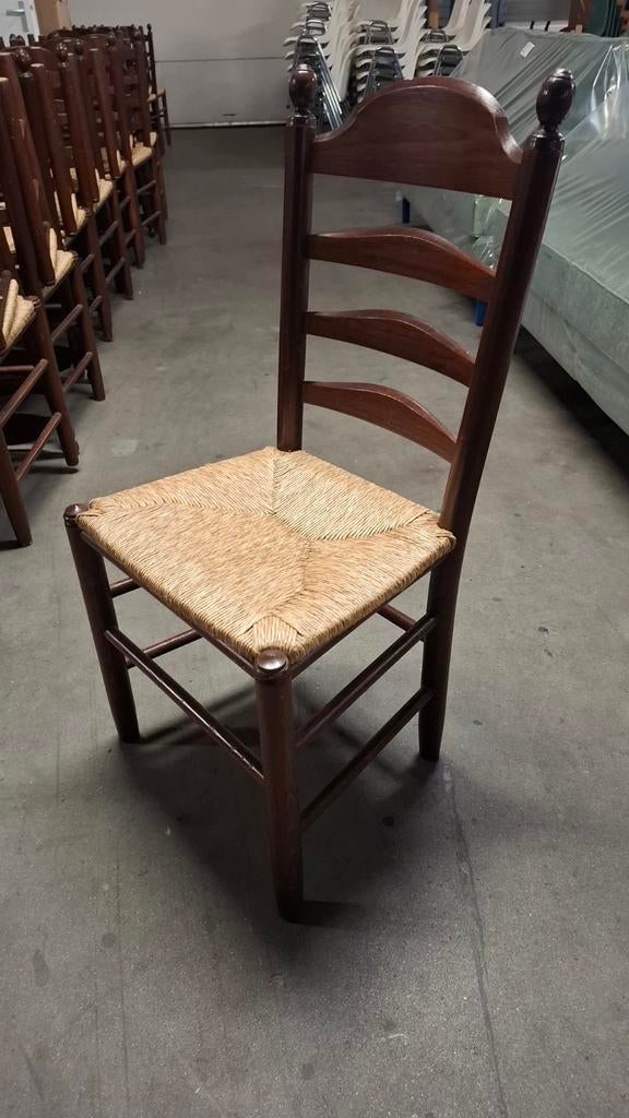 38 horeca vintage boerenknop stoel hout met biezen zit lot, Enlèvement ou Envoi, Brun, Bois