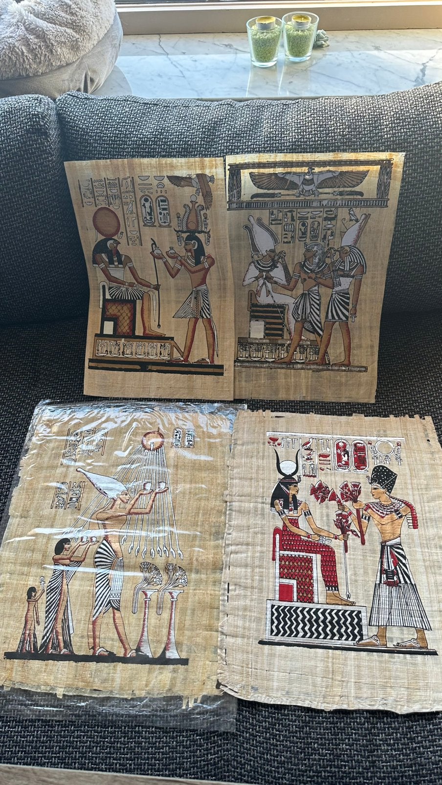 Art du papyrus égyptien — Ensemble de 4 scènes, Antiquités & Art, Enlèvement