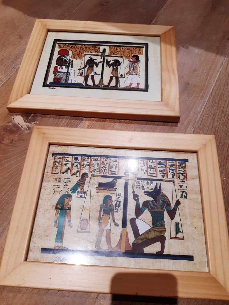 Lot : 2 petits cadres décor égyptien - 23 X 29 cm, Ophalen of Verzenden