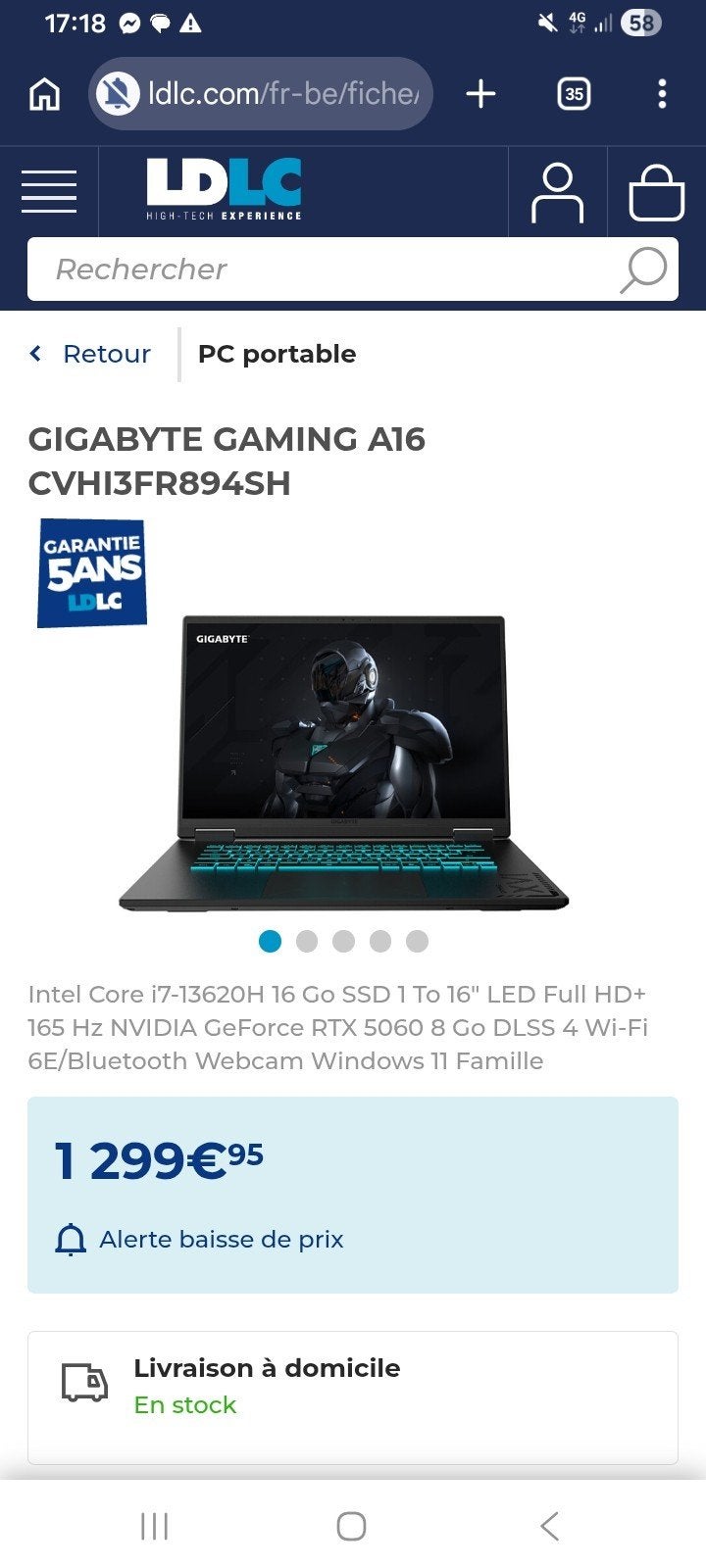 Pc portable gaming GIGABYTE A16, Informatique & Logiciels, Enlèvement, Gaming, SSD