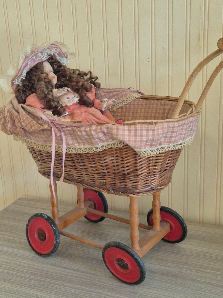 Porseleinen pop + poppenwagen, Verzamelen, Ophalen, Pop