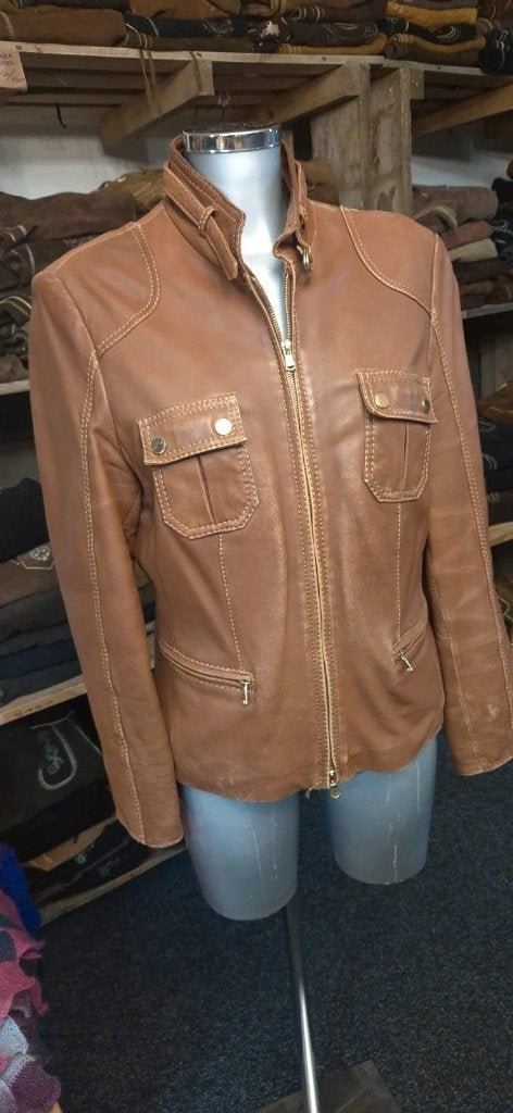 Leren dames jas, Taille 42/44 (L), Enlèvement ou Envoi, Brun, Porté