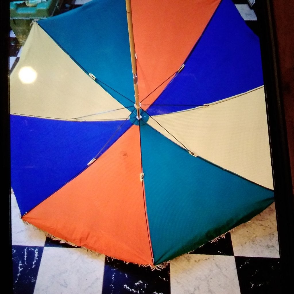 Vintage grote kleurrijke parasol, gestempeld, Ophalen, Gebruikt