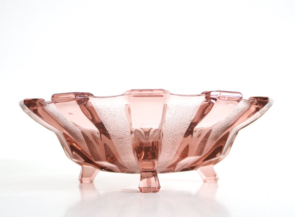 Art Deco fruitschaal - Vintage roze persglazen schaal, Antiek en Kunst, Ophalen of Verzenden