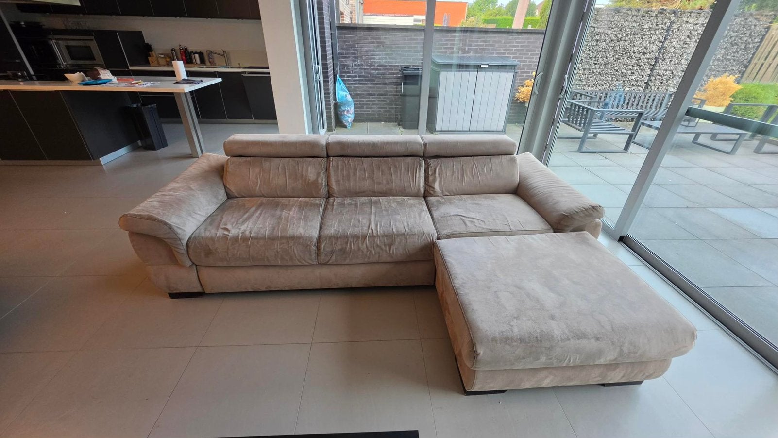 Canapé + méridienne en alcantara , taupe, Maison & Meubles, Enlèvement, Utilisé, Bois, Classique