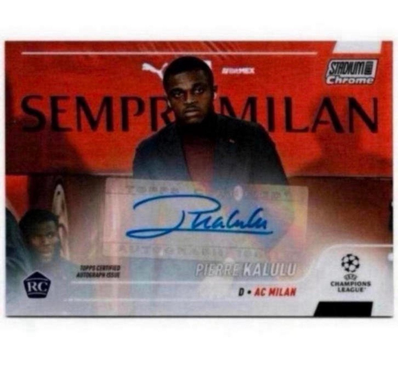 20-21 Topps Chrome UEFA Pierre Kalulu ac milan Signed card, Ophalen of Verzenden, Zo goed als nieuw, Foto of Kaart, Gesigneerd
