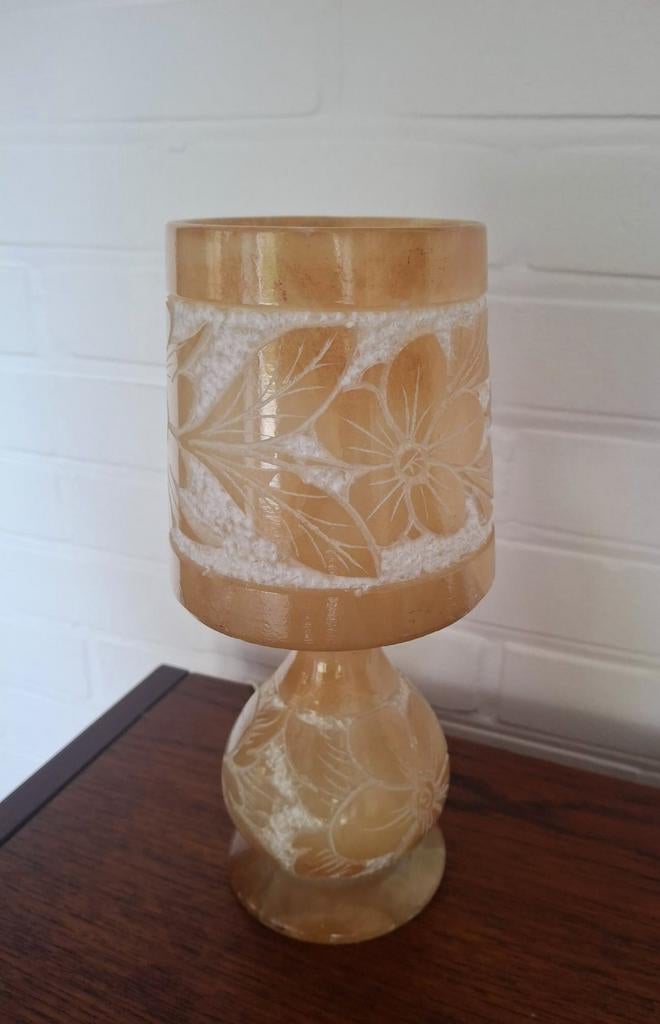 Albasten tafellampje bloem motief / lamp, Ophalen