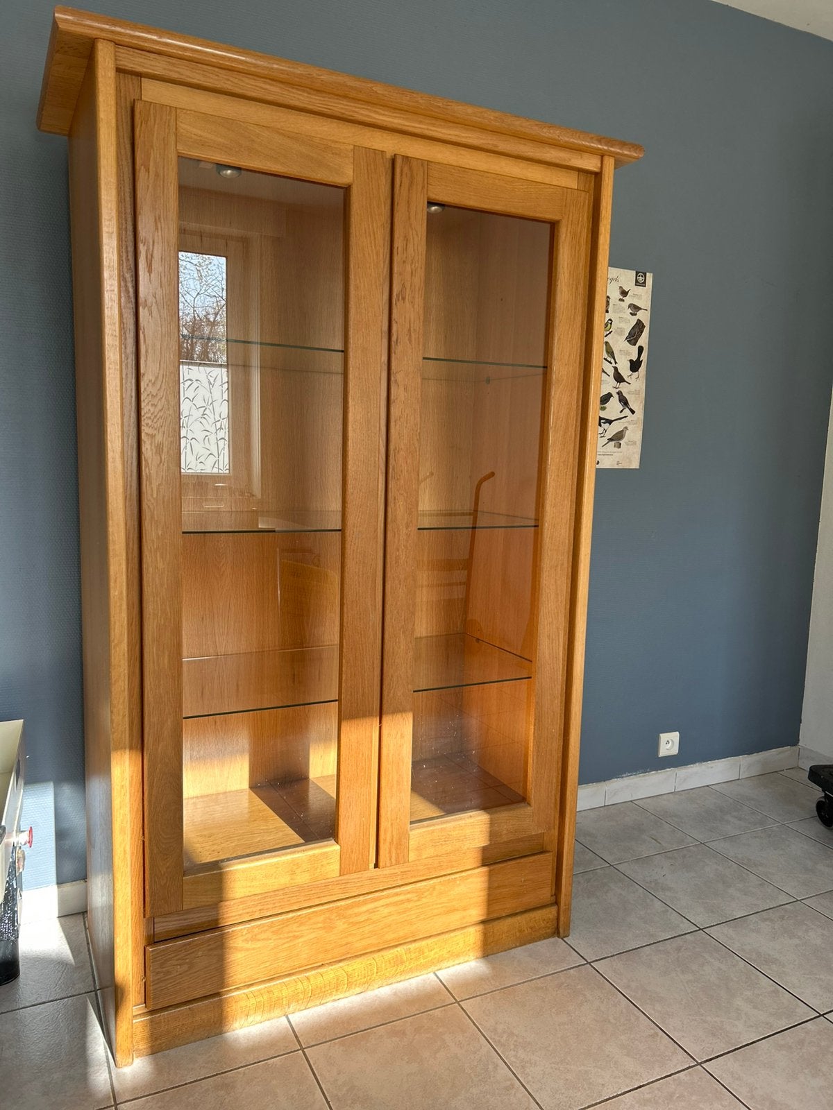 Vitrinekast met verlichting eiken hout, Ophalen, Gebruikt, Eikenhout