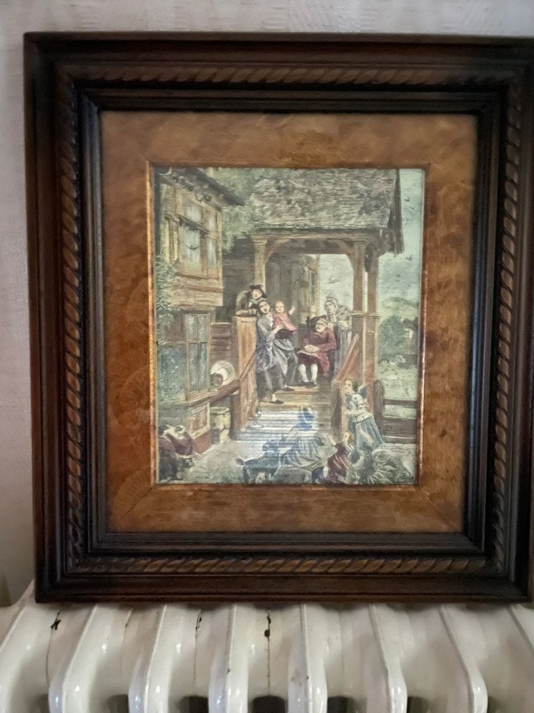 oude prent, mooi achter glas met hout ingekaderd, Antiek en Kunst, Kunst | Schilderijen | Klassiek, Ophalen