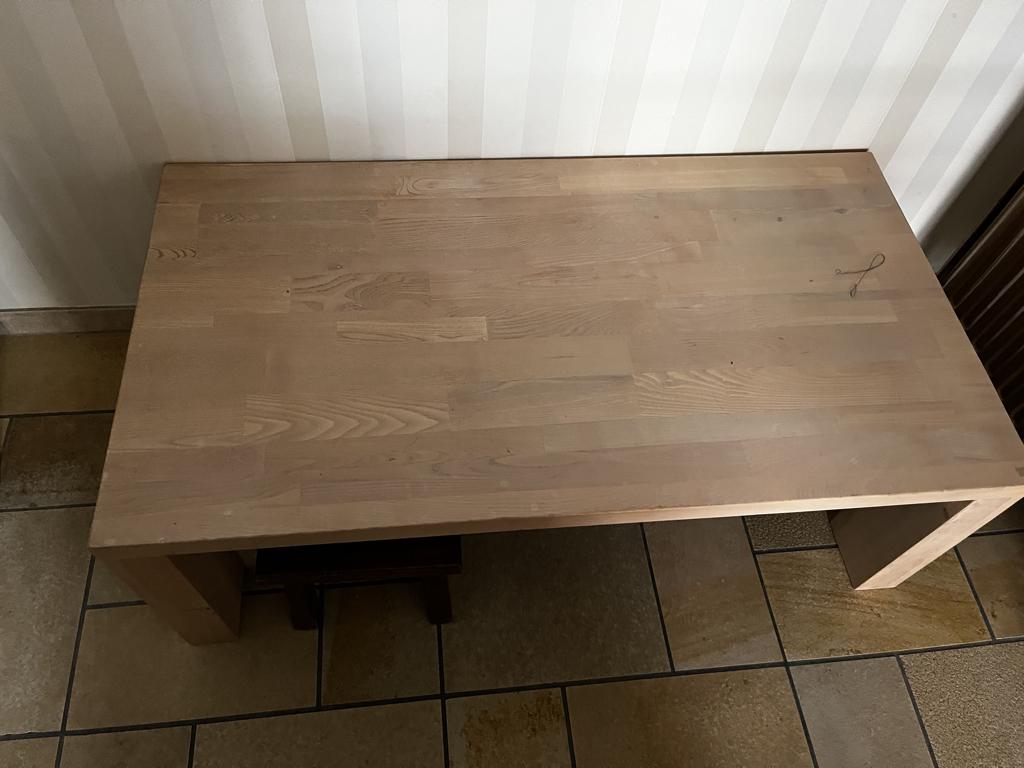 klein salon tafel licht bruin, Huis en Inrichting, Ophalen, 100 tot 150 cm, Zo goed als nieuw, Rechthoekig