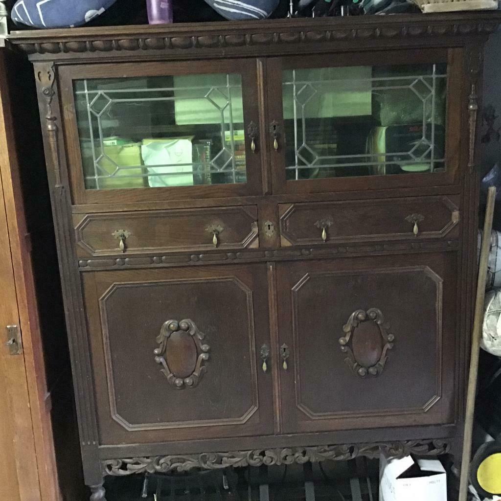 Armoire en chêne 4 portes et 2 tiroirs -vitre biseauté, Maison & Meubles, Utilisé