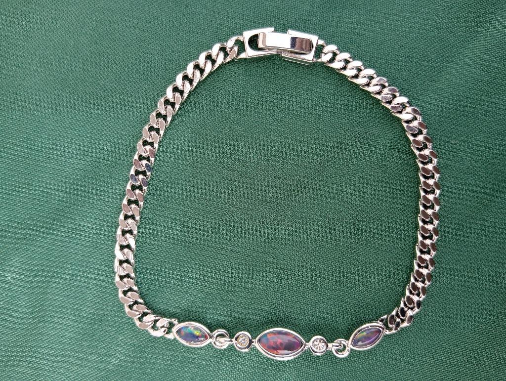 Sterling zilveren armband met 3 natuurlijk Australische Opaa, Met edelsteen, Nieuw, Ophalen of Verzenden, Zilver