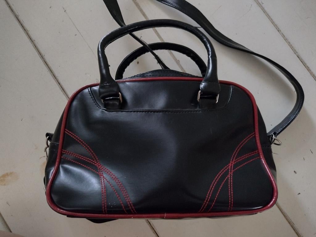 Retro handtas,zwart met Bordeaux stiksel, Ophalen of Verzenden, Zo goed als nieuw, Zwart, Handtas