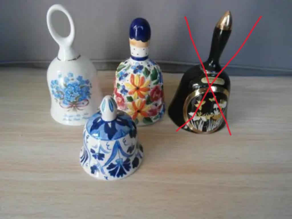 3 stuks handbel in porselein versierd met bloemen ea -, Ophalen of Verzenden, Zo goed als nieuw