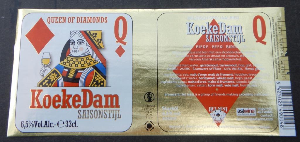 Étiquette de bière KoekeDam Saisonstijl Bras. Het Nest 11j2, Envoi, Utilisé