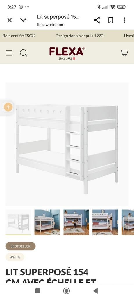 Lit superposé blanc de la marque Flexa, Huis en Inrichting, Slaapkamer | Stapelbedden en Hoogslapers, Gebruikt, Stapelbed, 90 cm