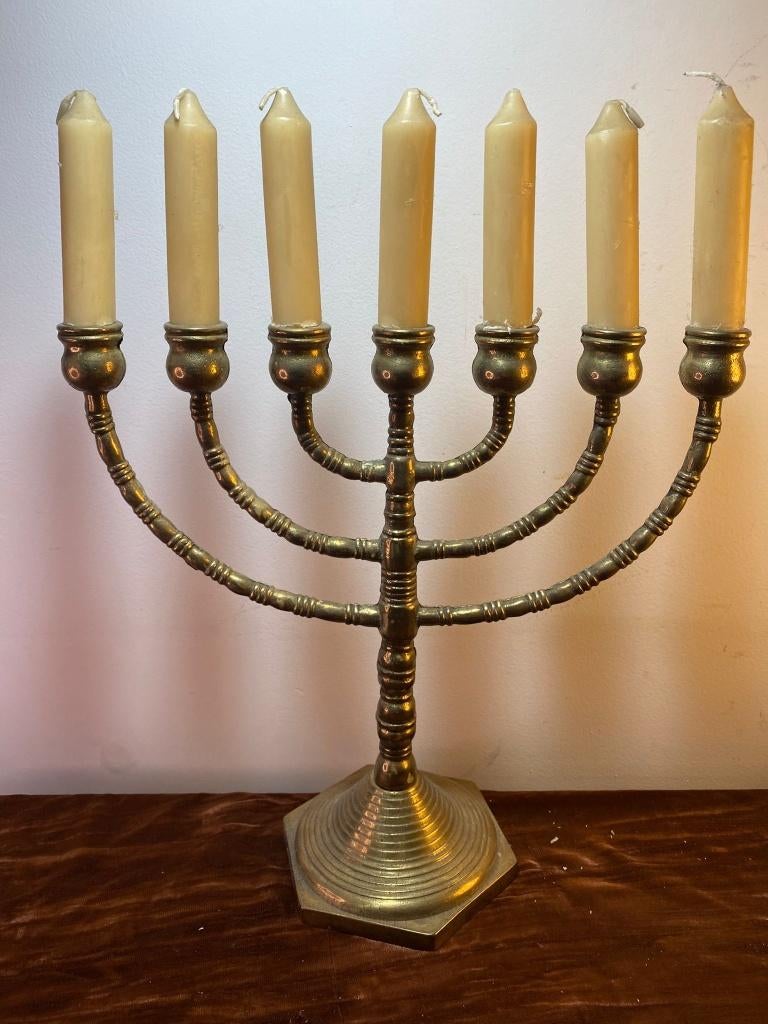Vintage Messing Menora Kandelaar 7-armig - Hoogte 31cm, Antiek en Kunst, Verzenden, Koper of Brons