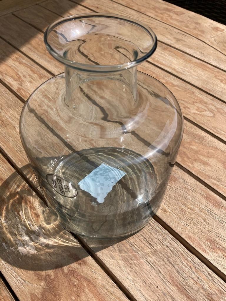 VAAS VAN GERECYCLED GLAS SMALLE HALS 19 cm hoog NIEUW, Overige kleuren, Nieuw, Ophalen of Verzenden, Glas