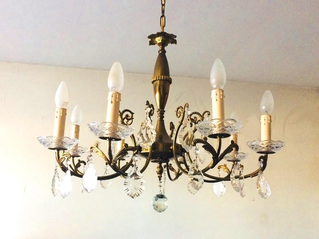 8 armig kroonluchter * Hollywood Regency * Vintage 60s, Ophalen of Verzenden, Gebruikt, Glas, Classique