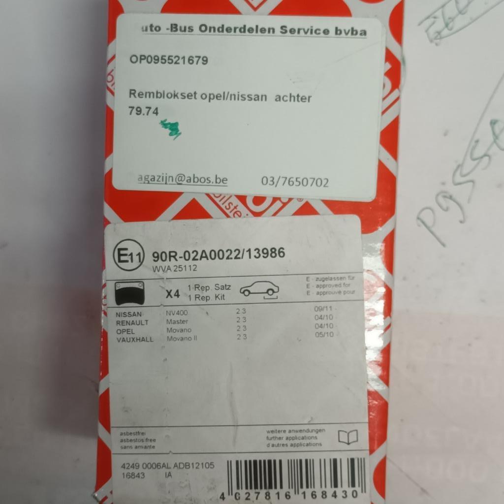 Remblokkenset achter Nissan, Opel, Renault, Vauxhall, Enlèvement ou Envoi, Neuf, Renault