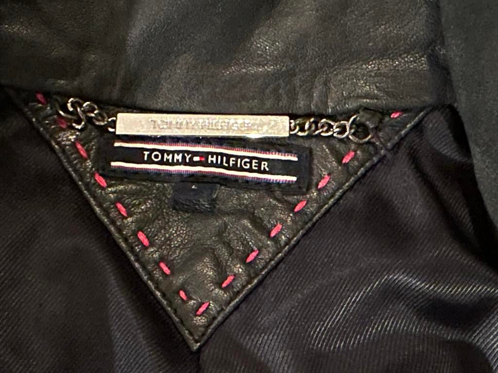 Nieuw zwart lederen jas Tommy Hilfiger, Tommy hilfiger, Zwart, Maat 42/44 (L), Nieuw