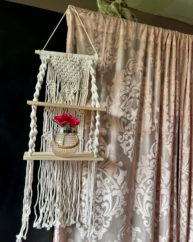 Très jolie double étagère murale en corde tressée et bois., Maison & Meubles, Accessoires pour la Maison | Étagères, Enlèvement ou Envoi