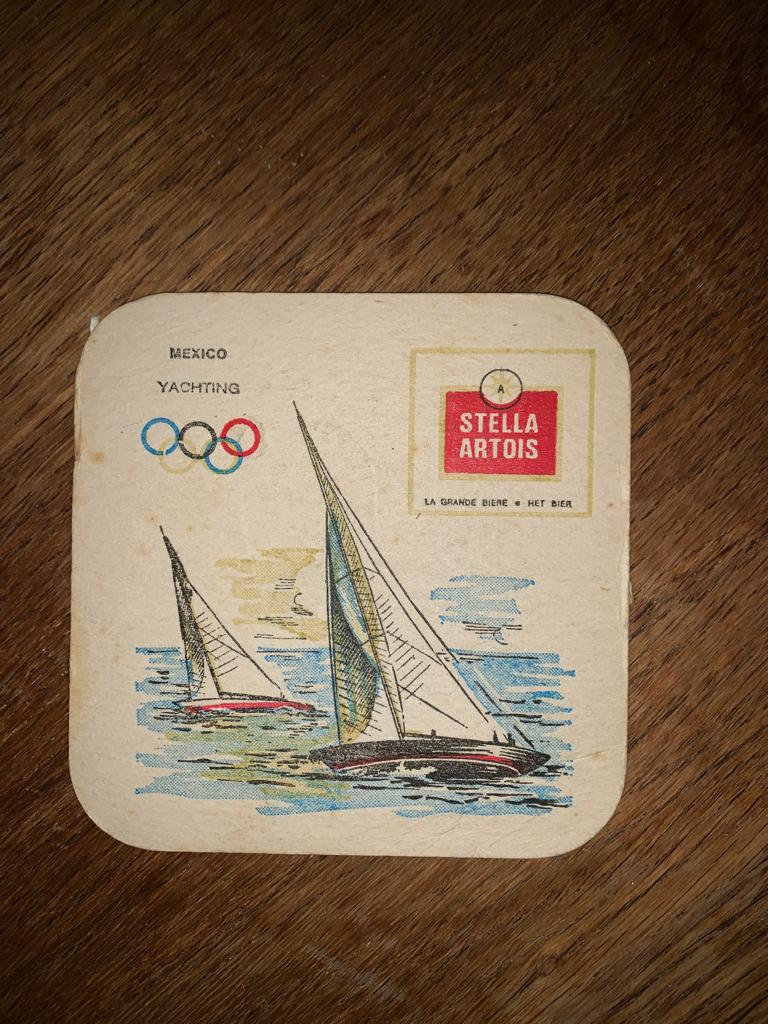 Sous-bock Stella Artois 1968 Jeux olympiques Mexico Yachting, Collections, Marques de bière, Utilisé, Sous-bock, Stella Artois
