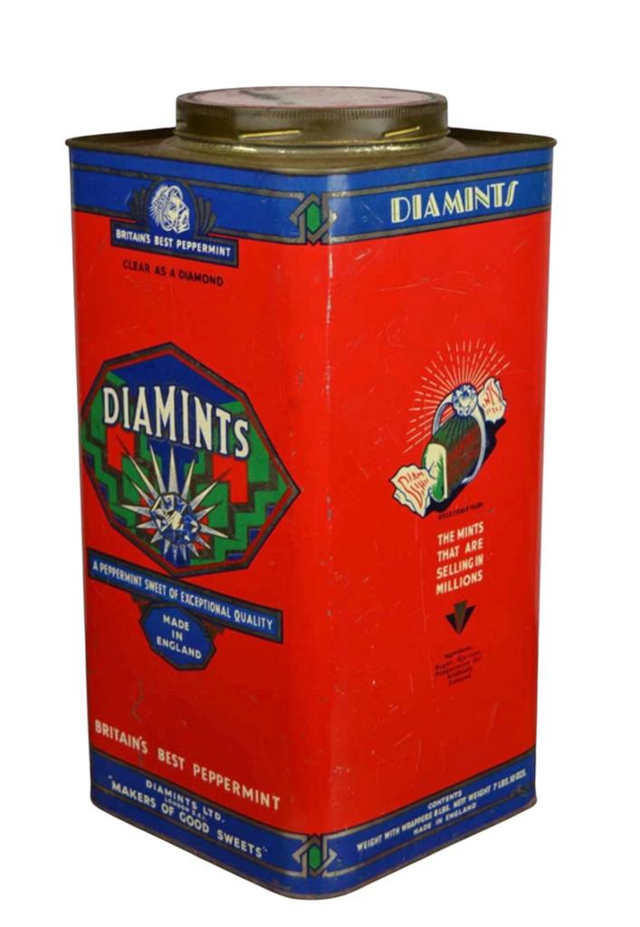 Boîte  DIAMINTS à la menthe, Angleterre, Art Déco, Collections, Boîte en métal, Utilisé, Autre, Autres marques, Enlèvement ou Envoi