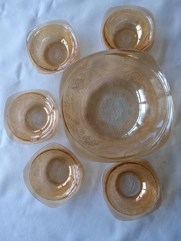 VINTAGE SCHAAL EN BOWLS in JEANETTE GLAS FLORAGOLD LOUISA, Ophalen of Verzenden