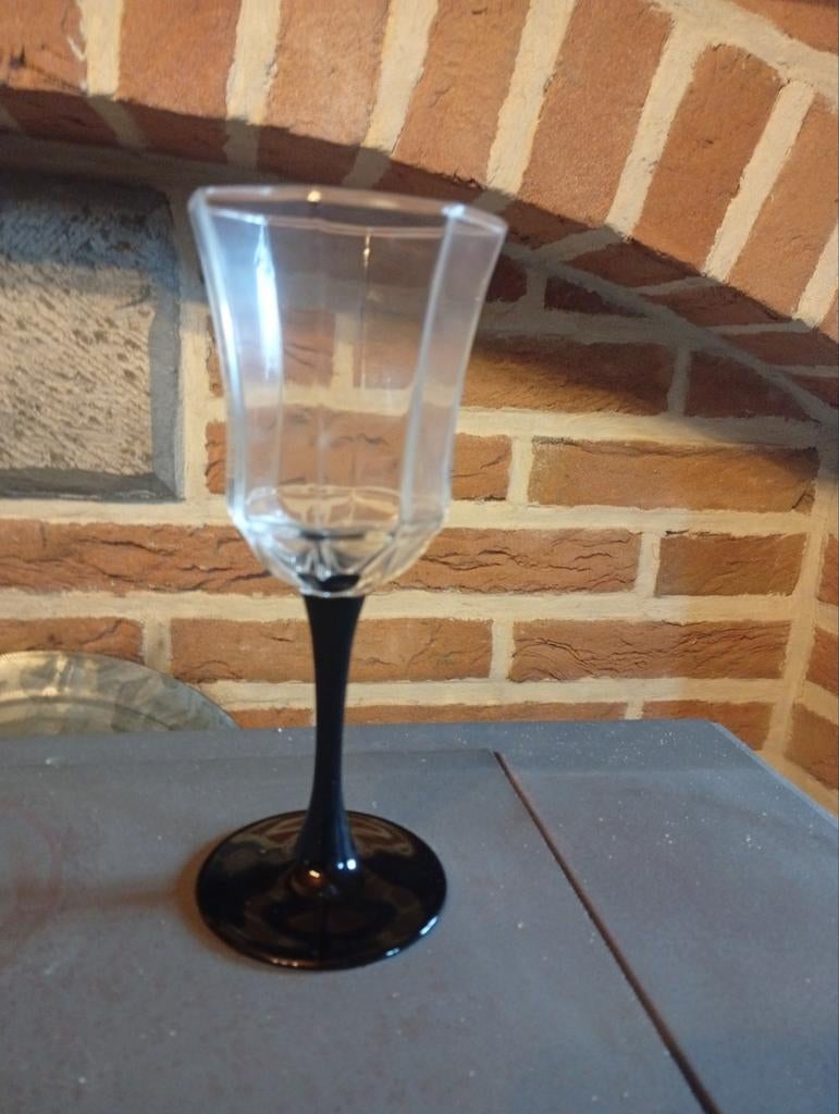 Set van 6 mooie wijnglazen met zwarte glazen voet, Verzamelen, Ophalen