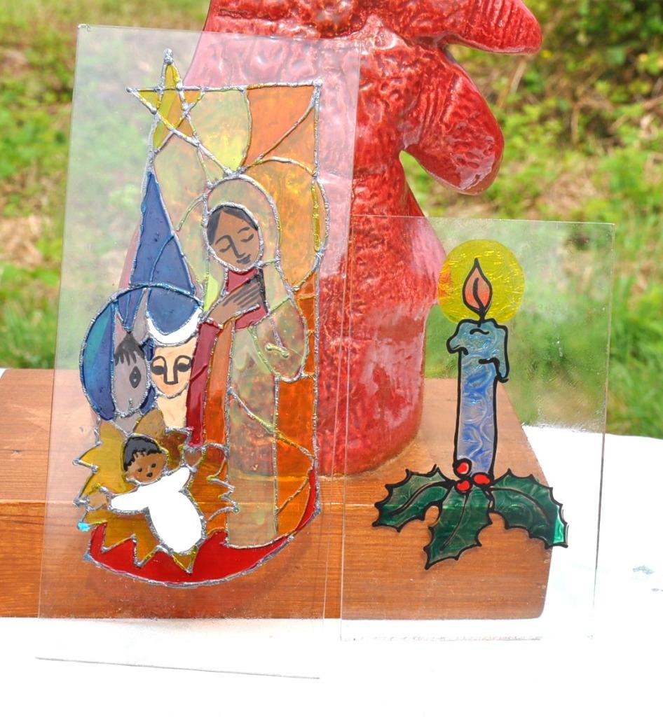 2 plaques de verre avec peinture religieuse noel, Antiquités & Art, Enlèvement ou Envoi