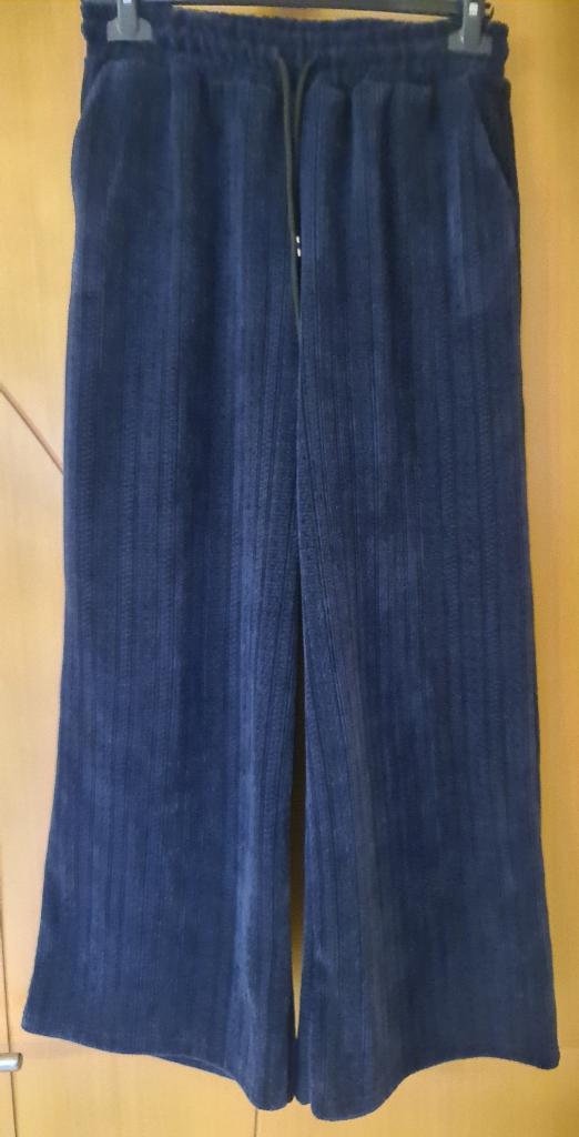 Broek met wijde pijpen 'gestructureerde fluwelen look', Maat 38/40 (M), Blauw, Nieuw, Ophalen of Verzenden