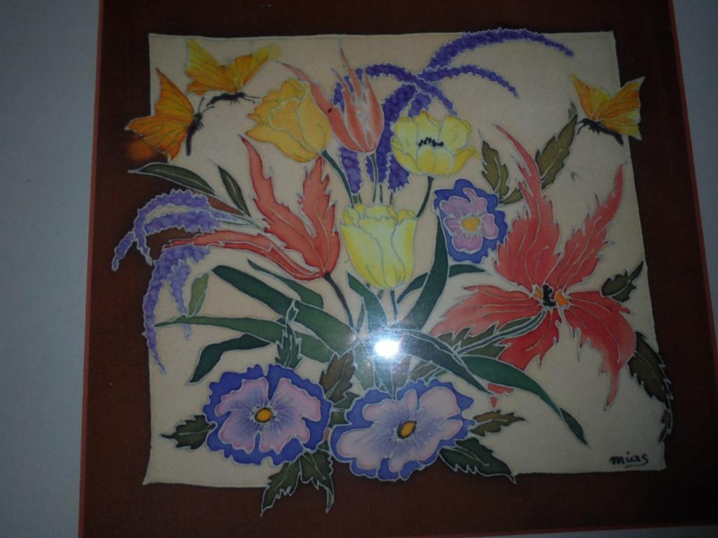 mooie aquarelle met bloemen en vogels, eenden, Antiek en Kunst, Kunst | Schilderijen | Klassiek, Ophalen